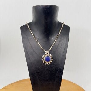 TAXCO Sterling Silver Beads TD-29 MEXICO 925 Lapis Lazuli Sunburst Necklace Rare